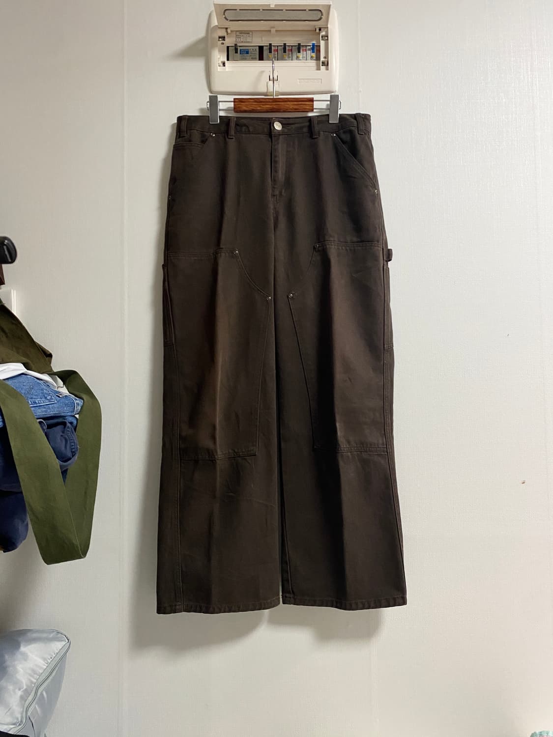 (34)빈티지 와이드핏 다크브라운 더블니 워크팬츠 상품이미지1