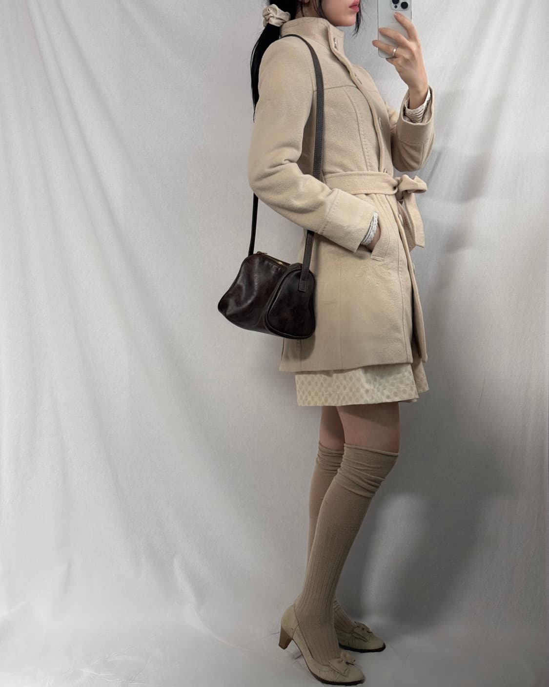 하이 넥 버튼 벨티드 코트  상품이미지2