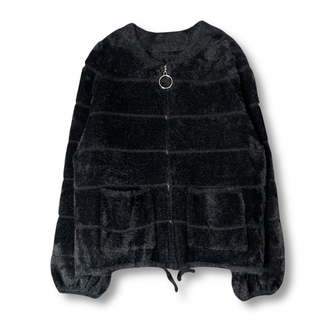 빈티지 블랙 인조 퍼 링 집업 상품이미지1