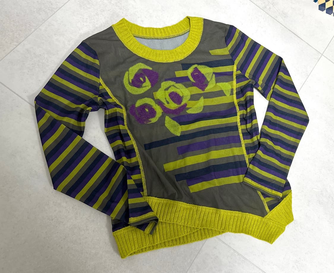 Hiroko bis 시스루 로즈 스트라이프 니트 상품이미지2