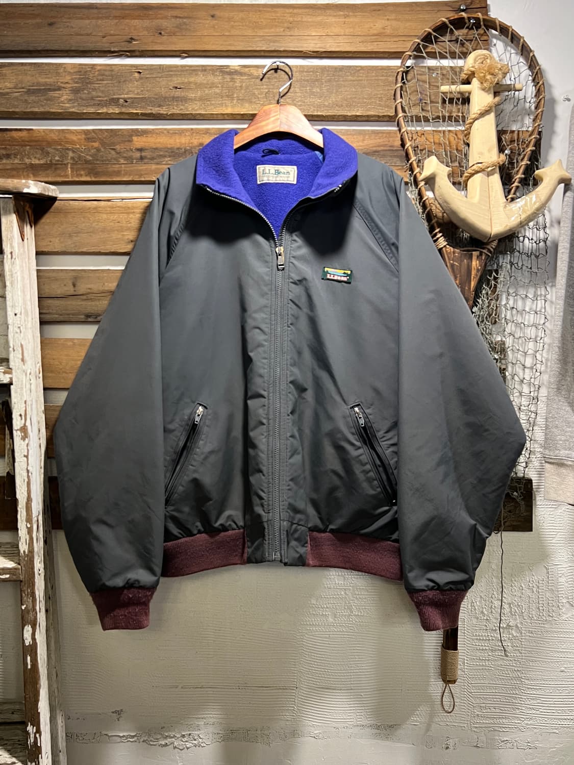 [XL]90's 엘엘빈 USA 차콜그레이 플리스 웜업 자켓 상품이미지1