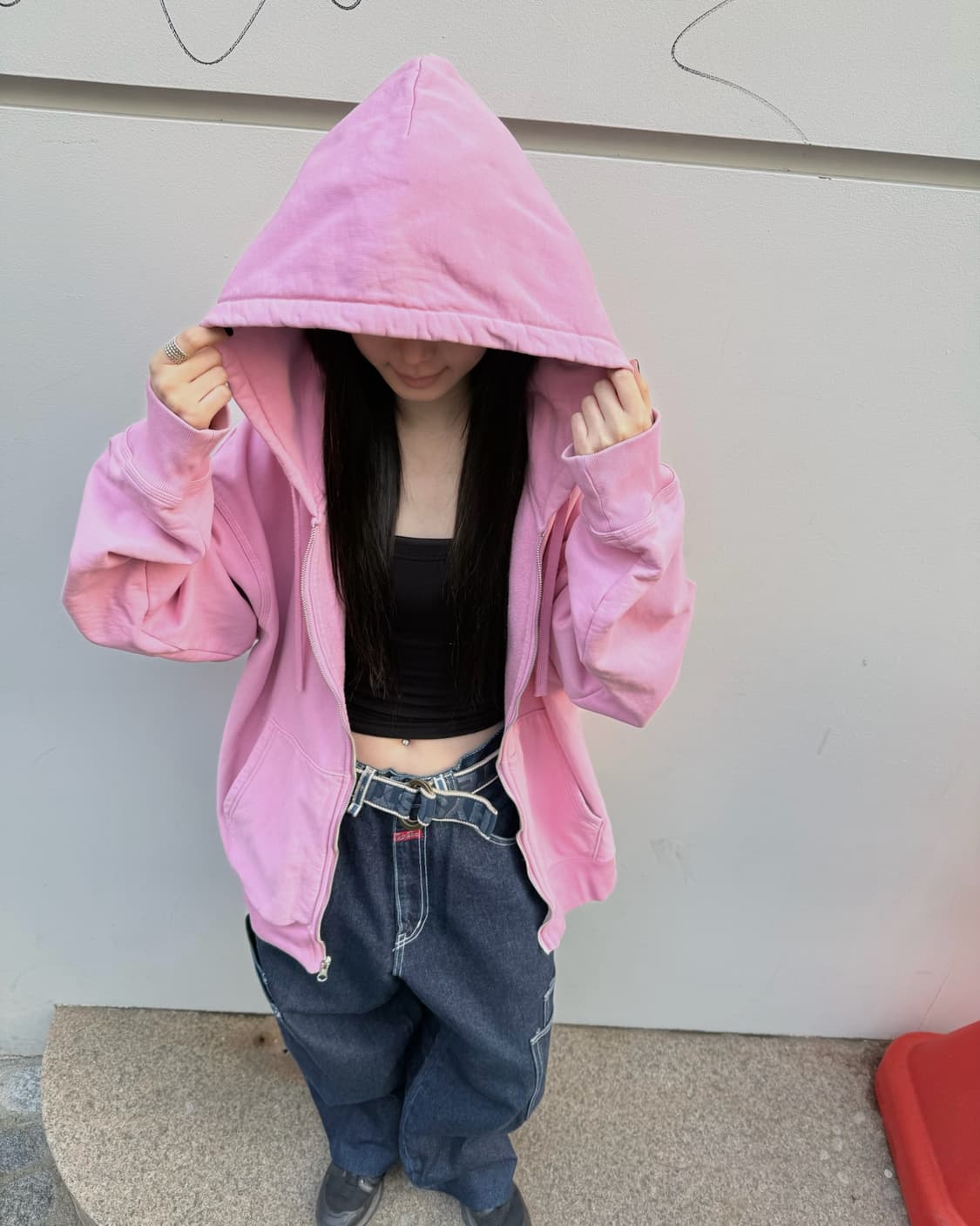 스투시 스탁 로고 핑크 오버핏 후드집업 상품이미지10