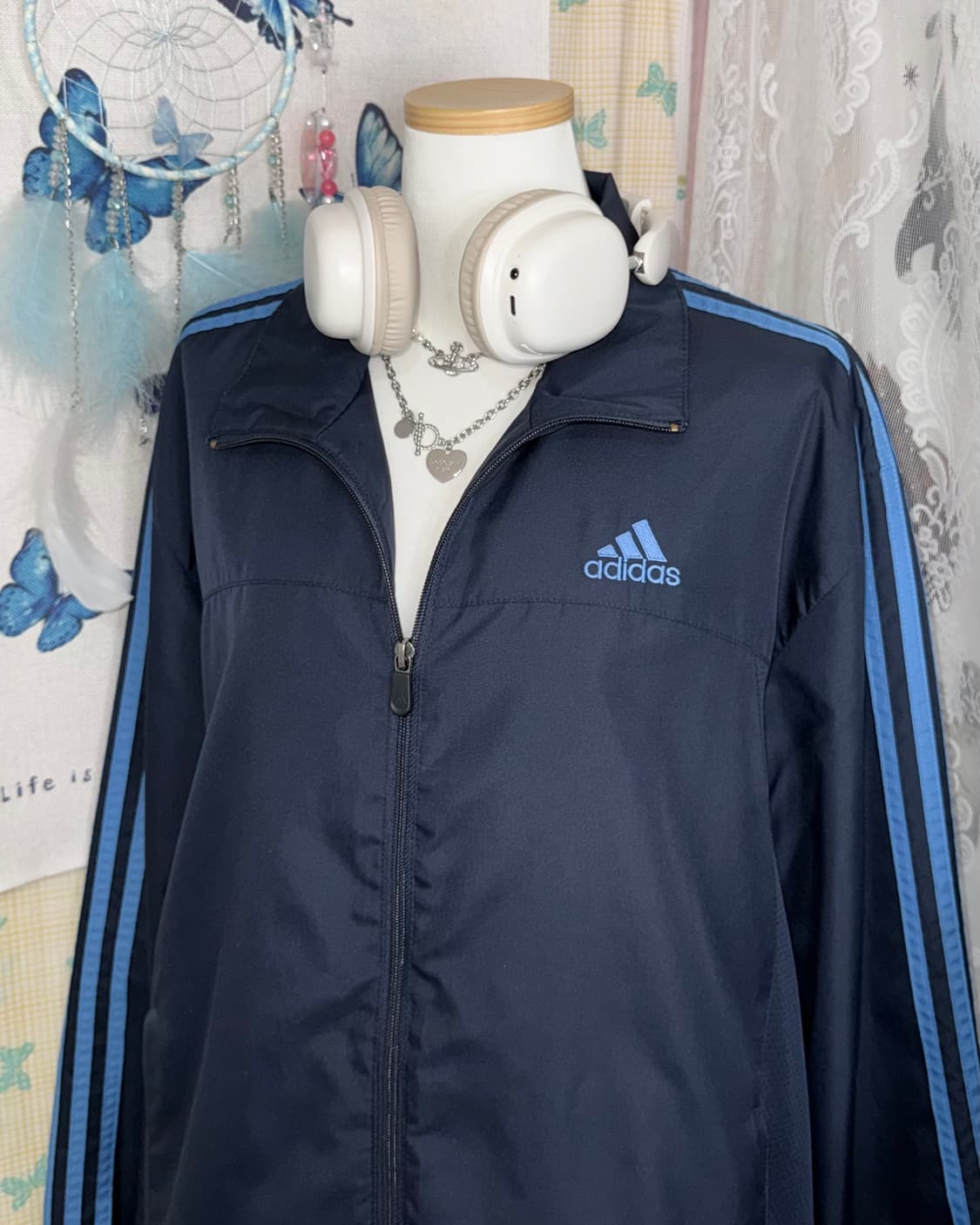 아디다스 네이비 & 블루 오버핏 바람막이 상품이미지4