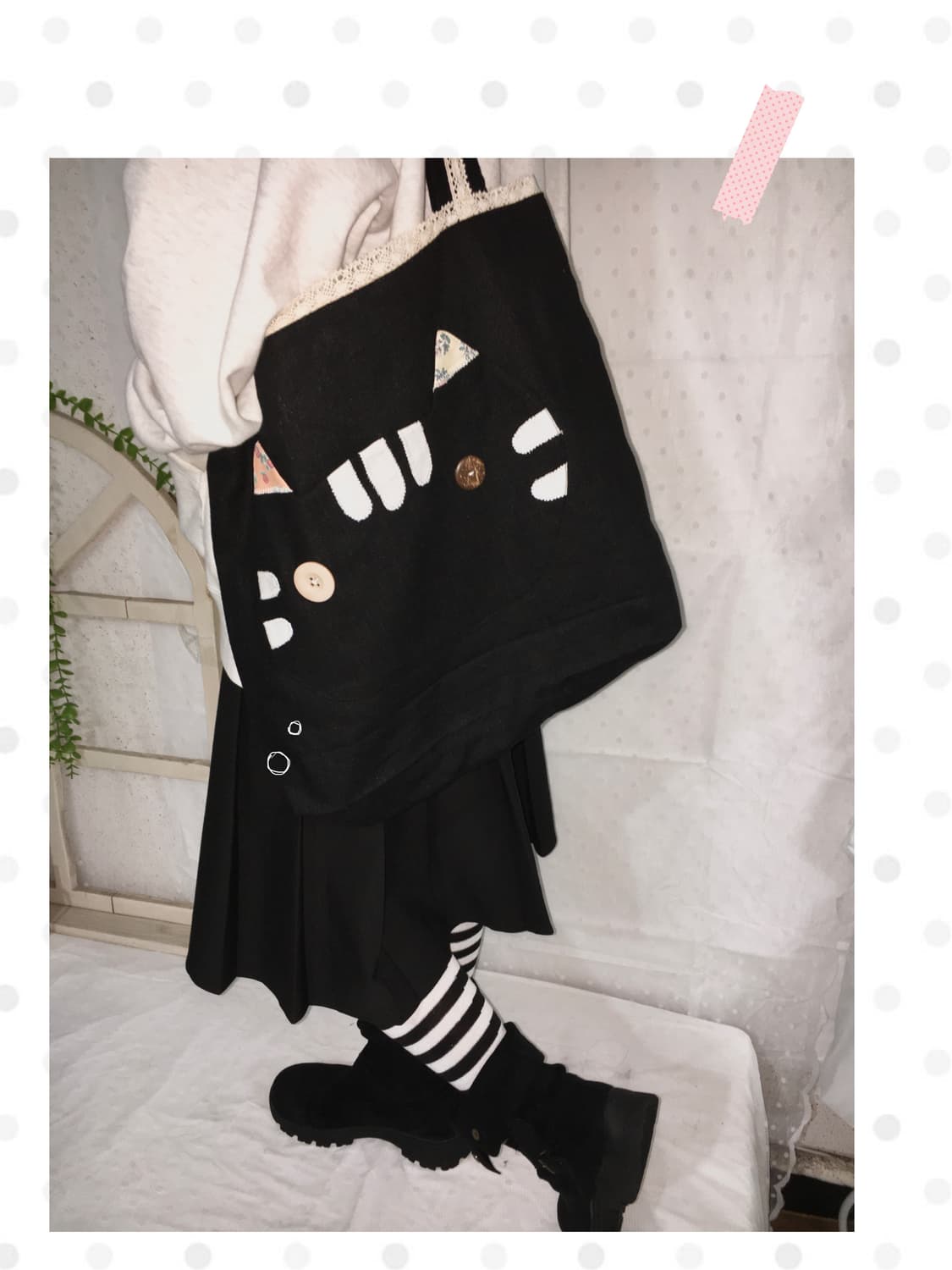 [HAND MADE] 핸드메이드 고양이 포켓 패치워크 숄더백 모리걸 상품이미지1