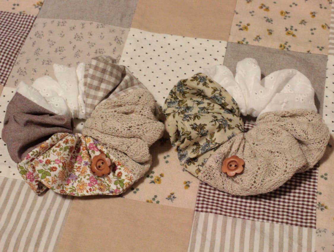 핸드메이드 베이지니트 패치워크 스크런치 상품이미지6