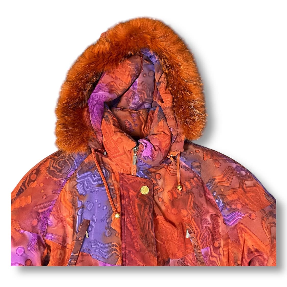 아디다스 오렌지퍼플 패턴 구스다운 후드퍼 야상 패딩 점퍼 90 상품이미지3