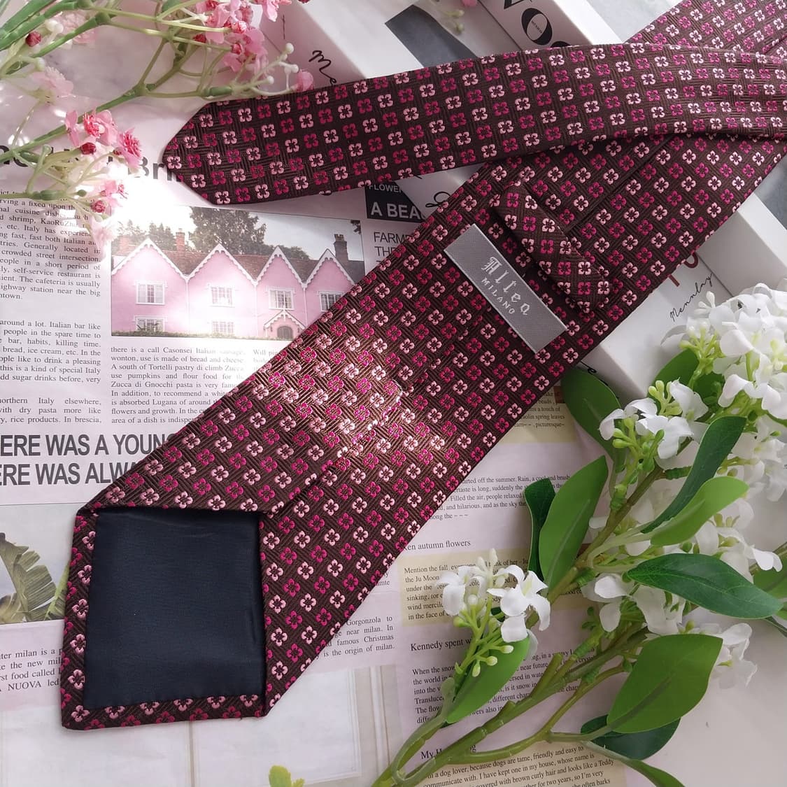 알테아 실크 브라운 플라워 패턴 넥타이 9.1cm A+등급 K2355 상품이미지4