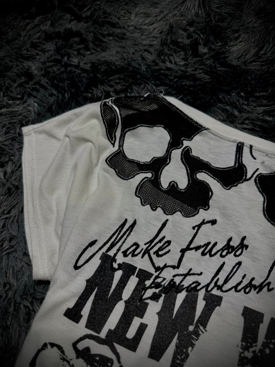 GHOST of HARLEM 스컬 메쉬 레터링 화이트 반팔티  상품이미지7