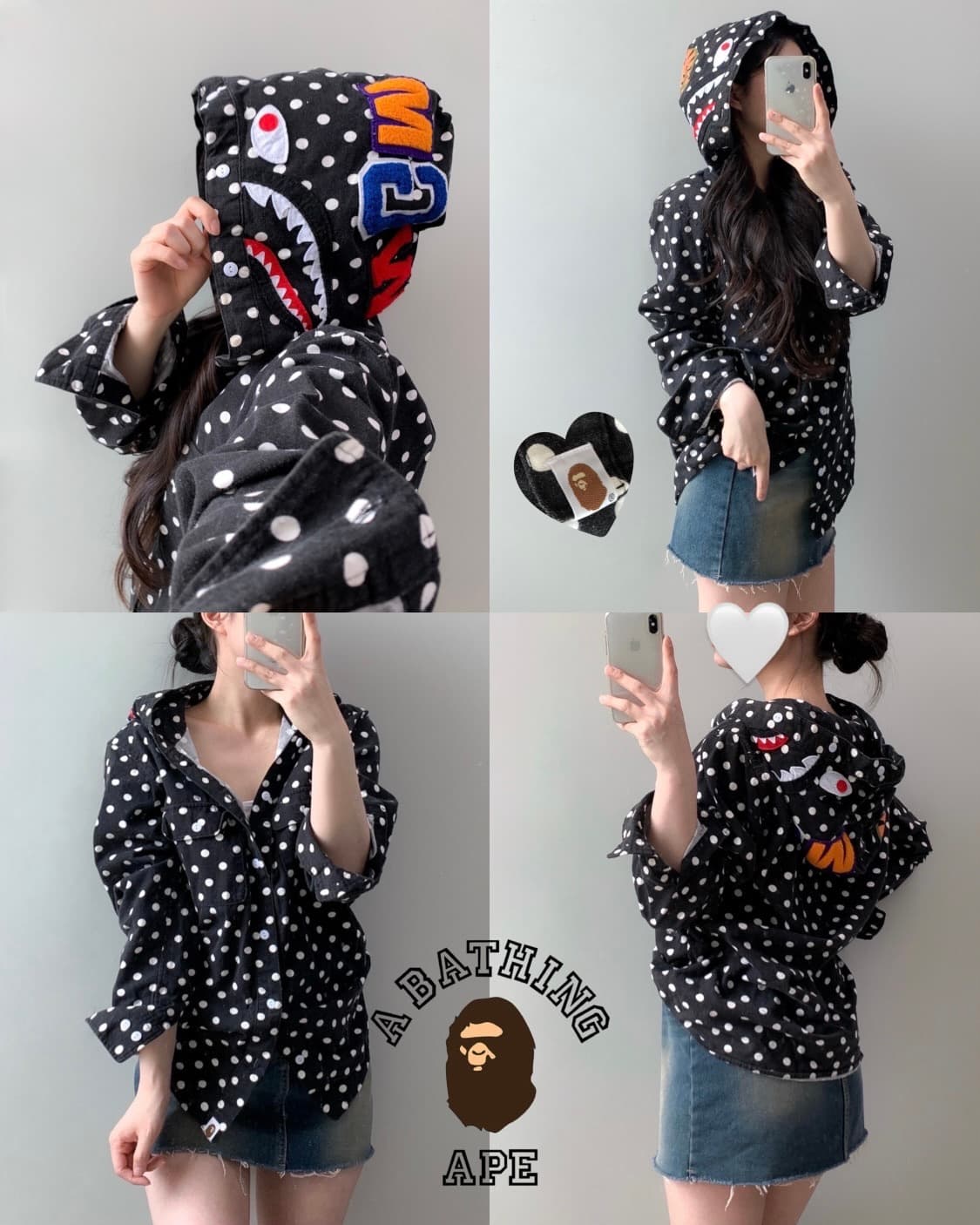 베이프 샤크 도트 후드 셔츠 상품이미지1