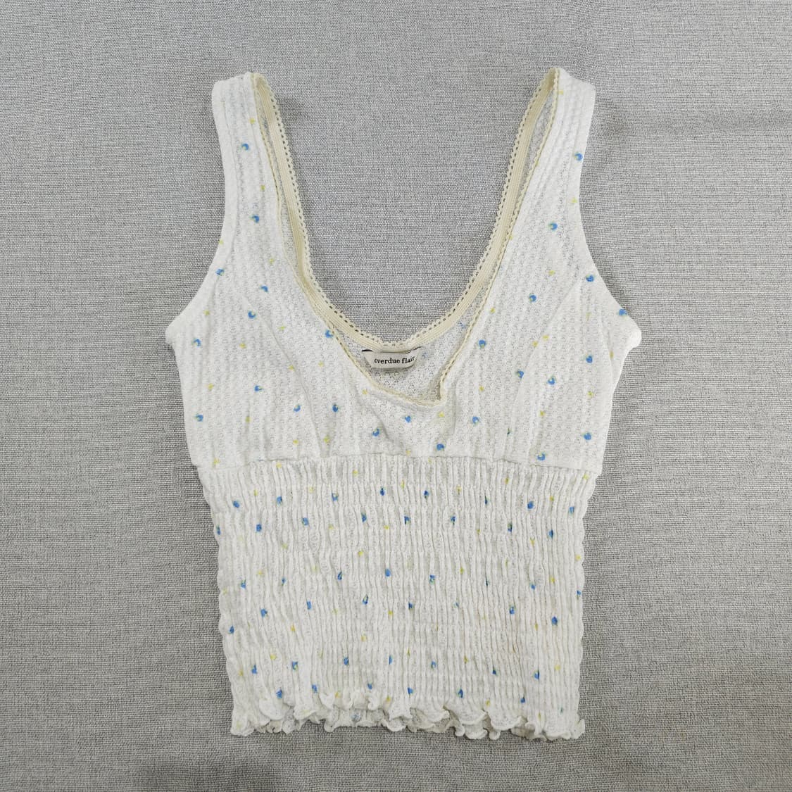 오버듀플레어 FLOWER U NECK SMOKING TOP BLUE 상품이미지1