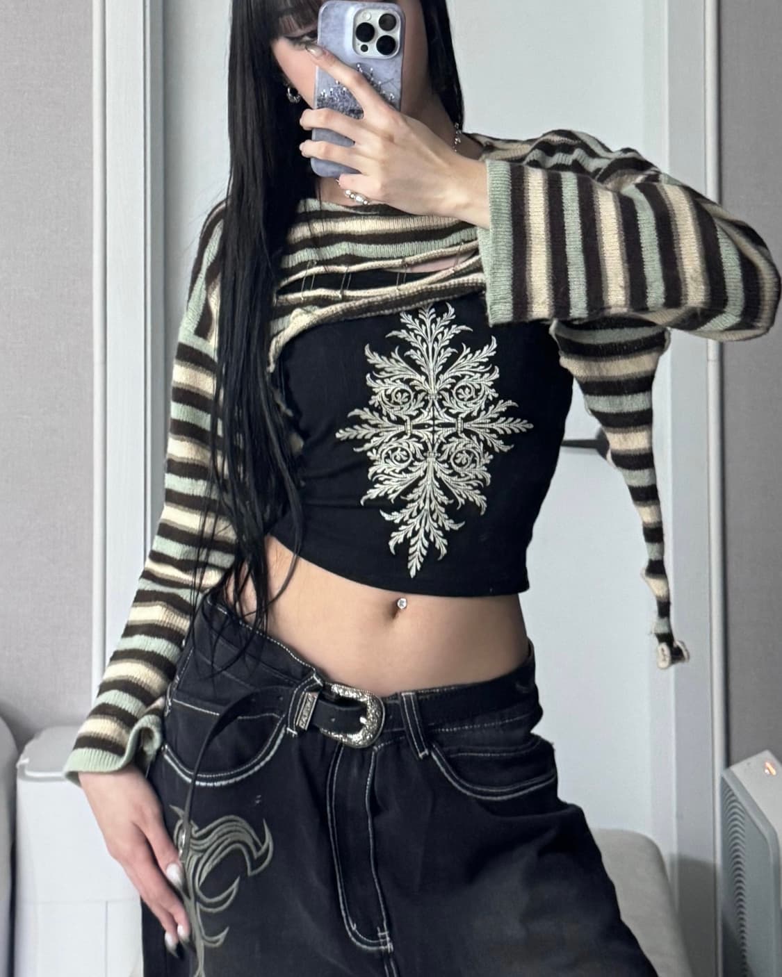 ༒ Stripe hole bolero 상품이미지2