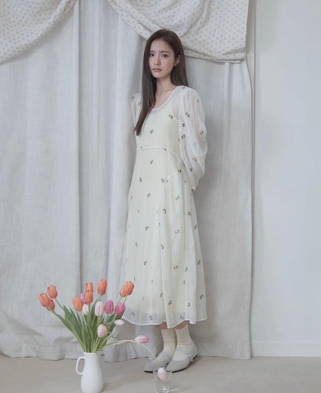 보카바카 시어 플라워 원피스 상품이미지2