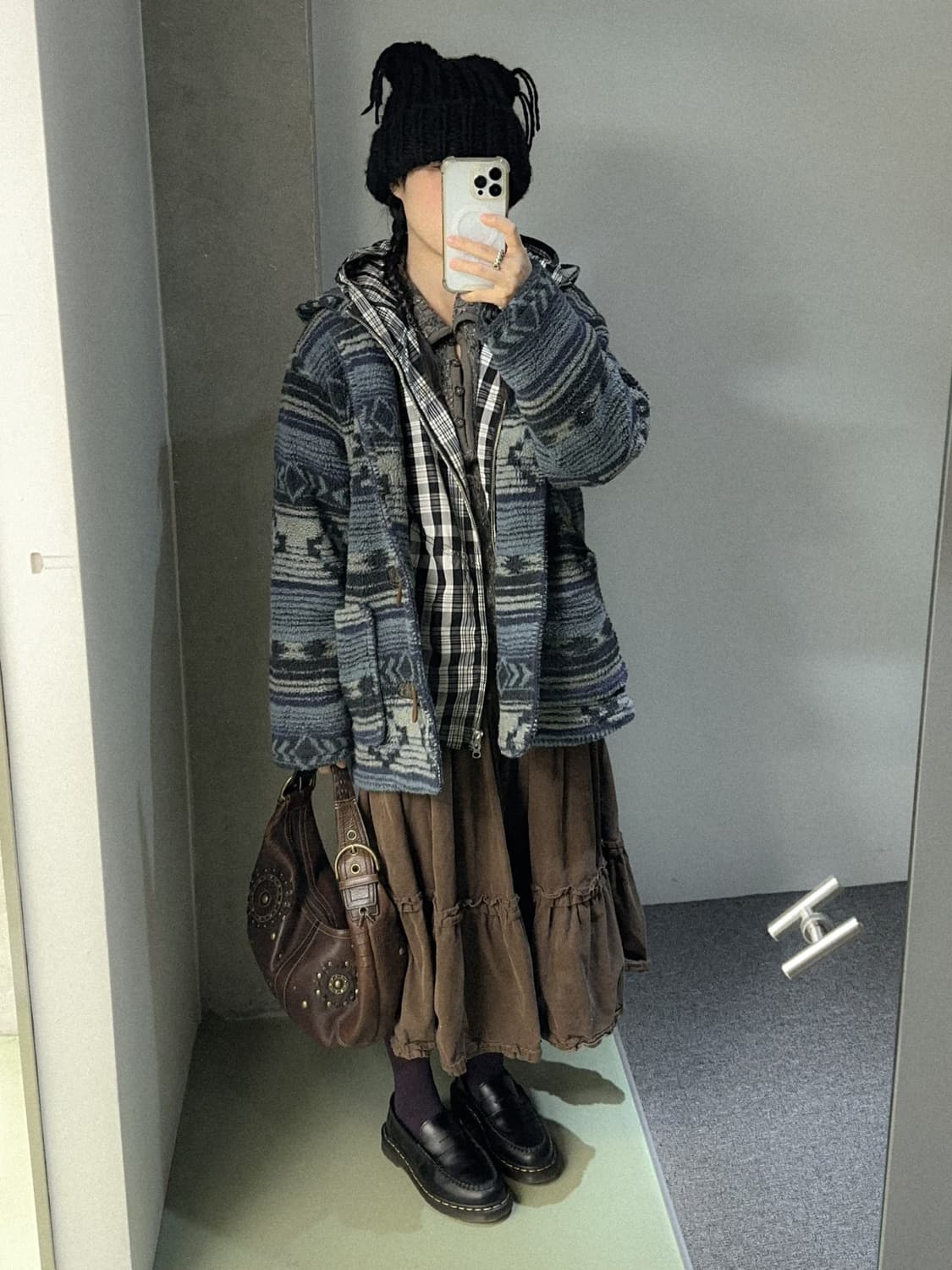 brown corduroy studded skirt 상품이미지2