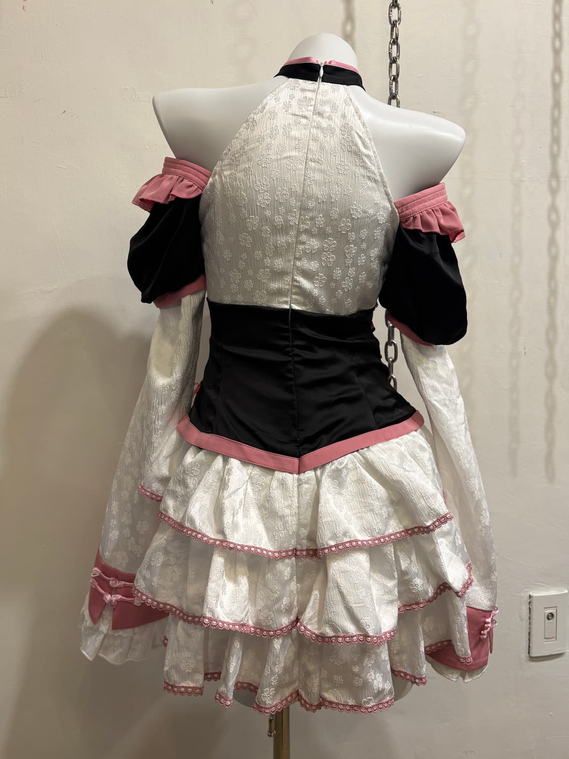 홀터 아일렛 용 플라워 자수 블랙 핑크 원피스 오리엔탈 상품이미지4