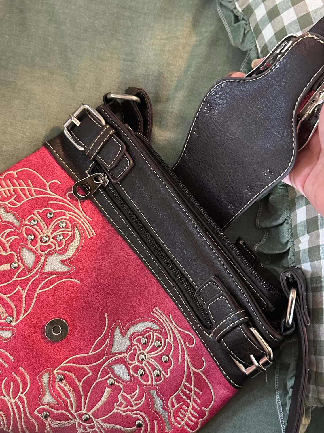 JP 핑크 레더 웨스턴 풍 크로스백 해외구매 모리걸 갸루 빈티지 상품이미지3