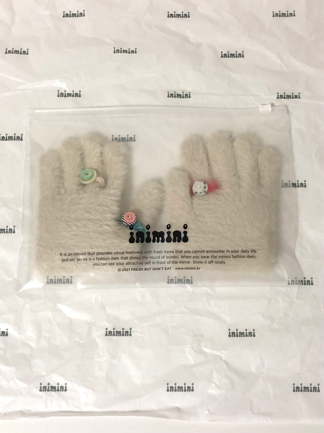 이니미니 Knit button rings gloves 크림 상품이미지1