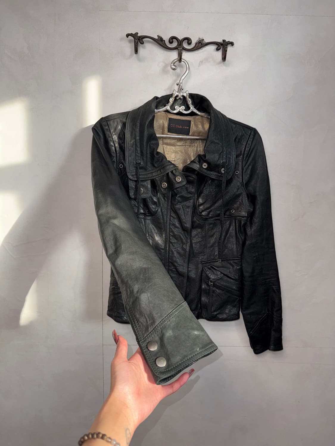 Black lamb skin high neck back buckle jk 상품이미지4