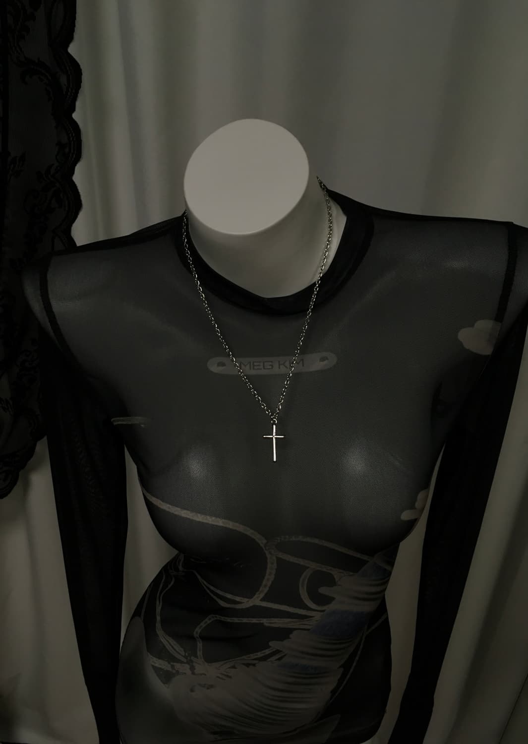 Vintage 베이직 실버 미니 십자가 크로스 팬던트 네크리스 목걸이 상품이미지1