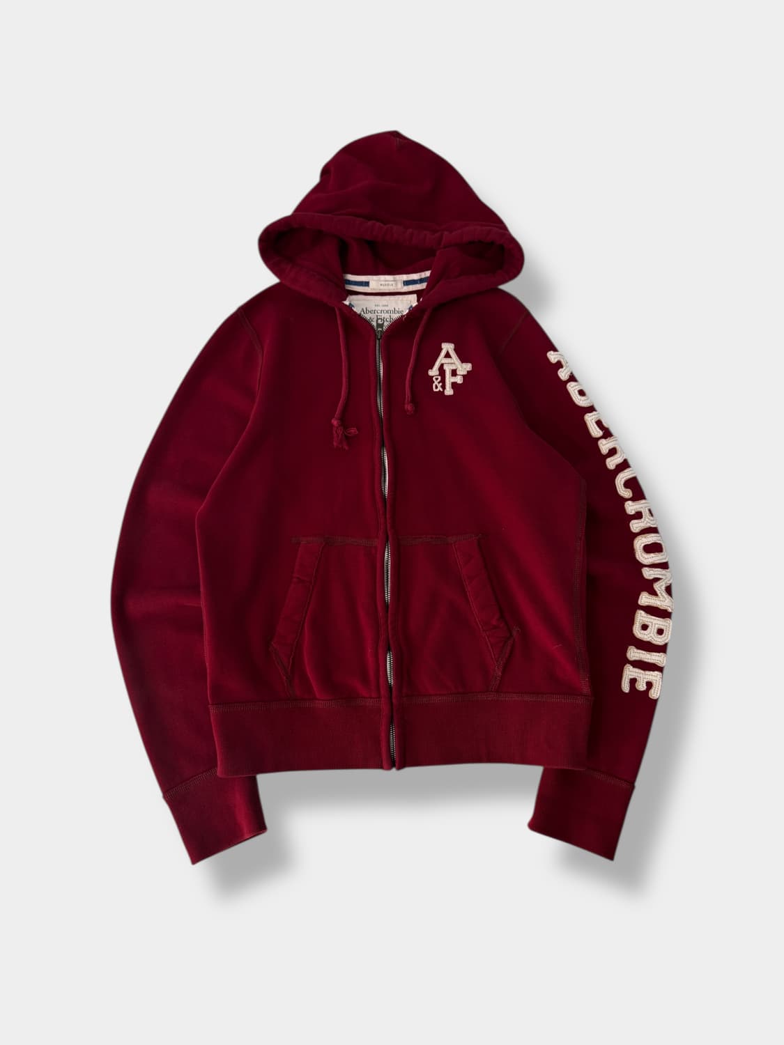 아베크롬비 루즈핏 레드 버건디 사이드패치 스웻 후드집업 상품이미지1
