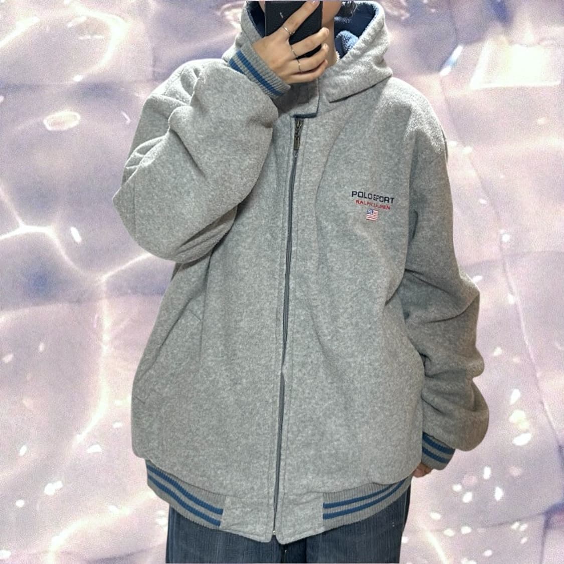 90s 폴로 스포츠 빅로고 리버시블 후리스 플리스 자켓 후드 그레이 10 상품이미지2