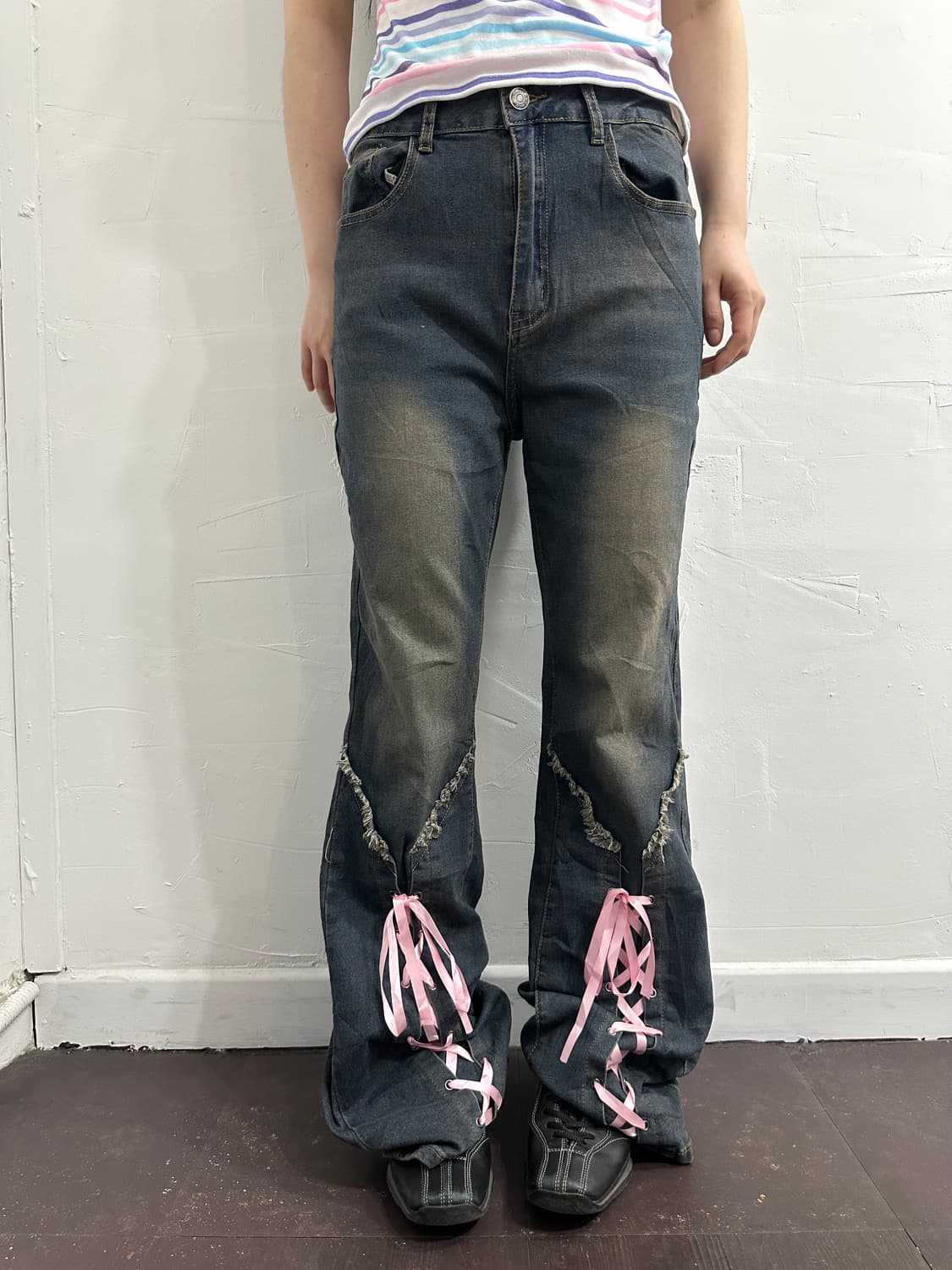 romwe eyelet detail denim pants 상품이미지2
