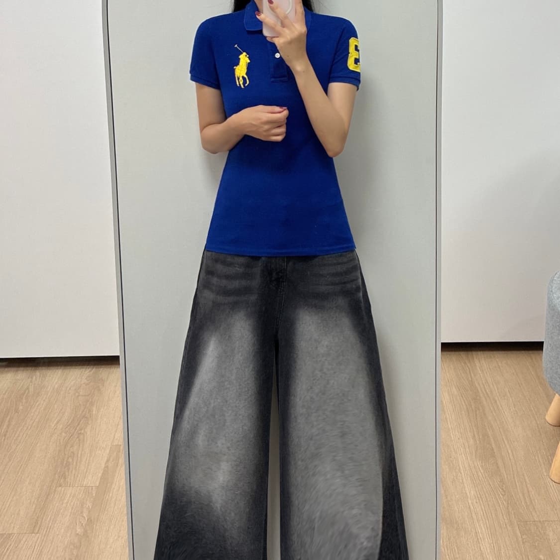 폴로 랄프로렌 빅포니 딱붙핏 블루 카라 반팔 티셔츠 상품이미지1