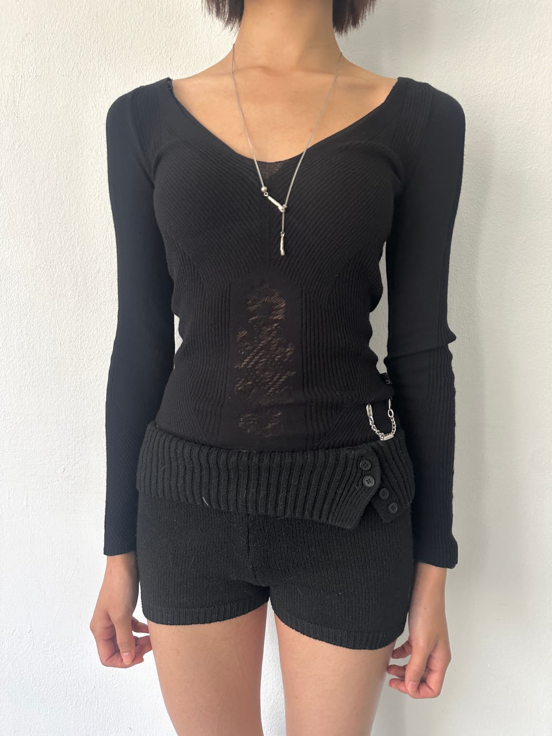 카발리 2000s 블랙 체인 슬리브 니트 상품이미지1