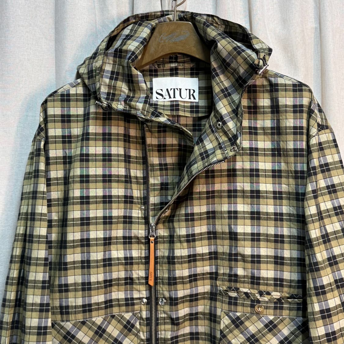 FREE 세터(SATUR) 체크 후드 코튼 후드집업 자켓 상품이미지2