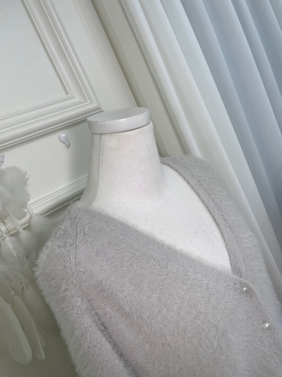 sheer gray shaggy pearl button cardigan 상품이미지7