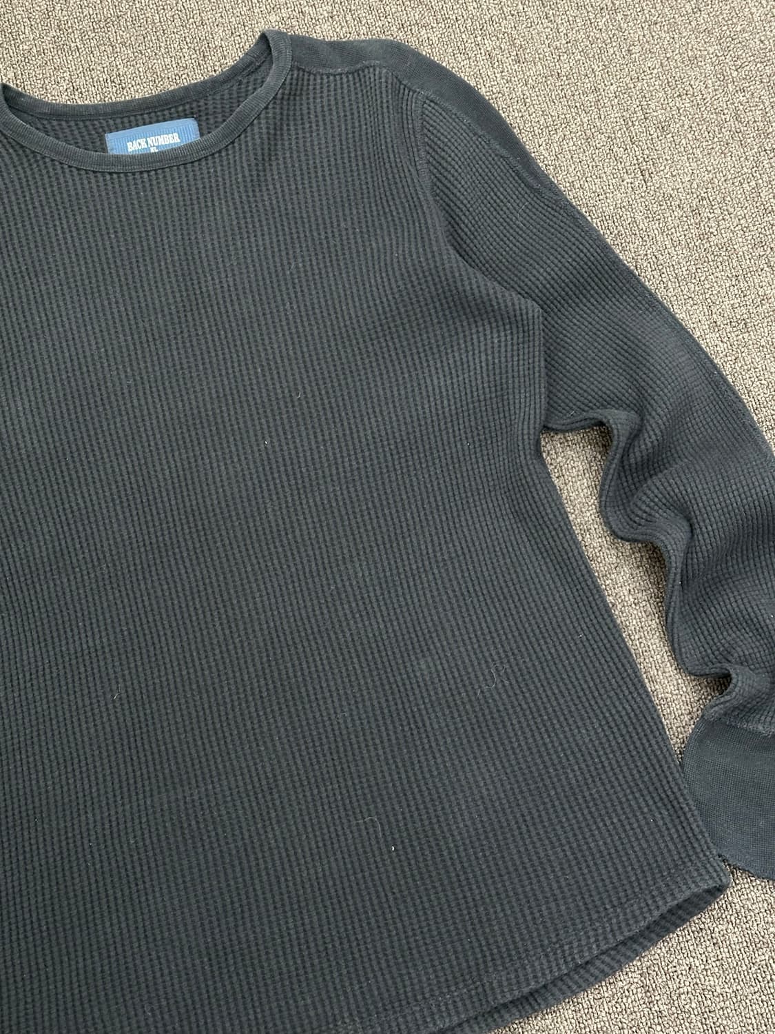 XL)BACK NUMBER 빈티지 블랙 와플 롱슬리브 상품이미지2