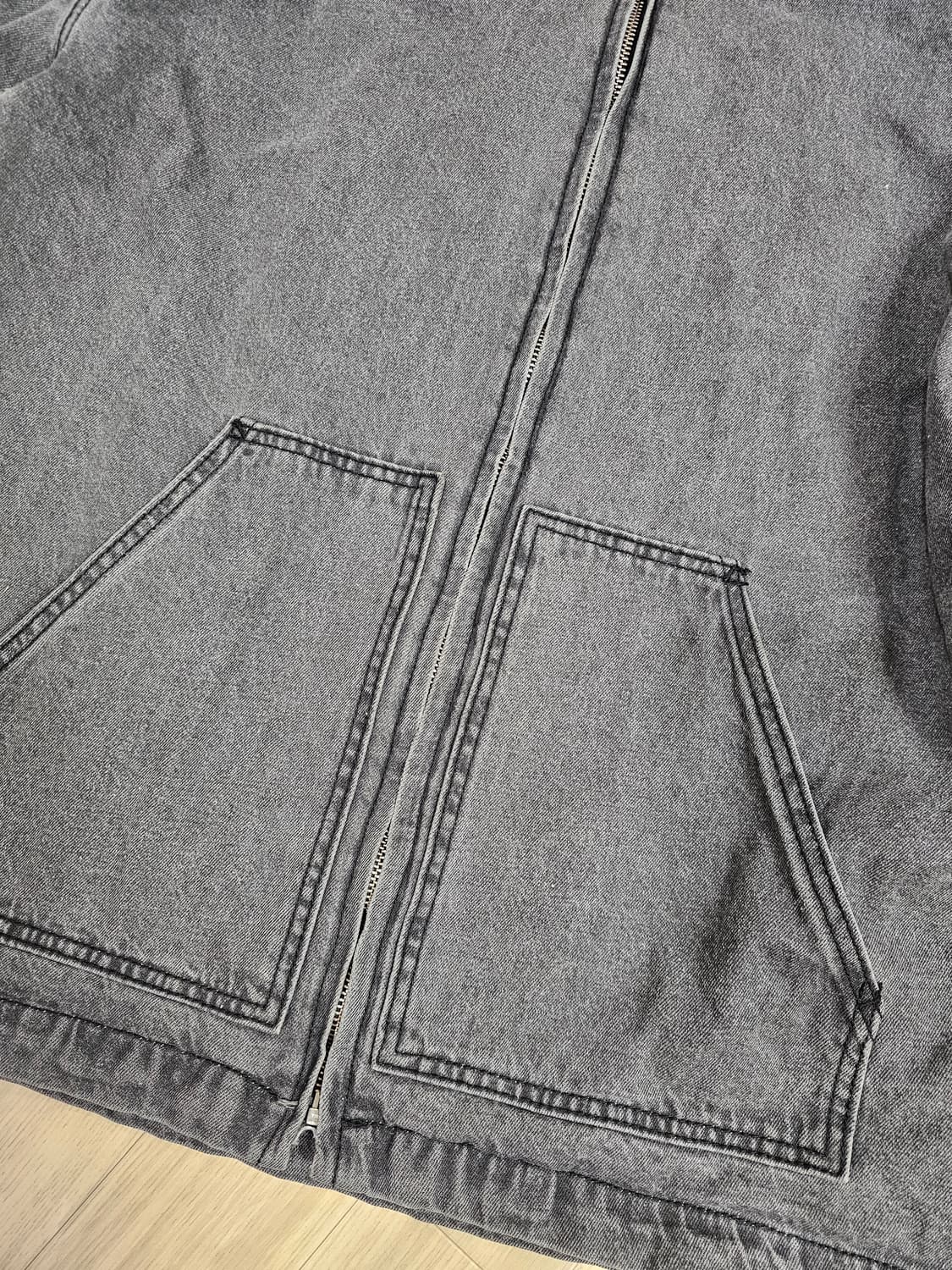 [L] 피그먼트 워싱 흑청 데님 후드 집업 자켓 상품이미지4