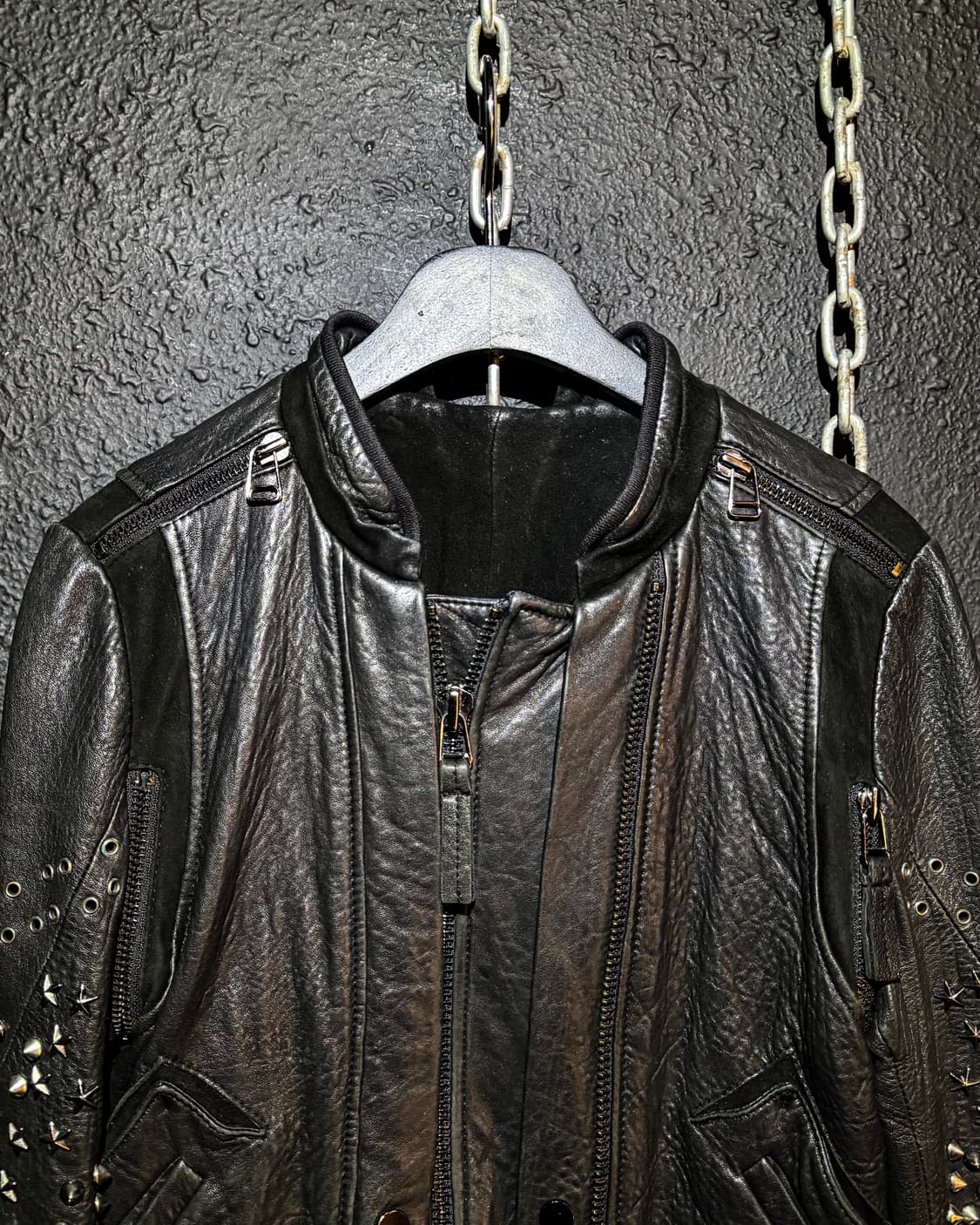 Black Studded Leather Bomber 상품이미지5