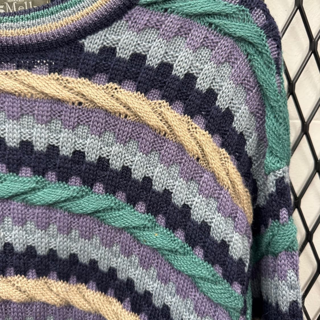 JPN VTG 스트라이프 패턴 울 니트 스웨터 케이블 디테일 멀티컬러 상품이미지7