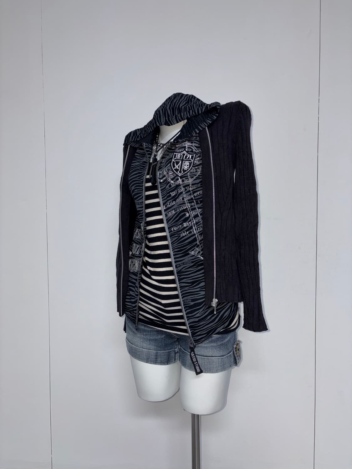 00s 갸루펑크 지브라 해골 & 십자가 글리터 4pcs 코디세트 상품이미지8