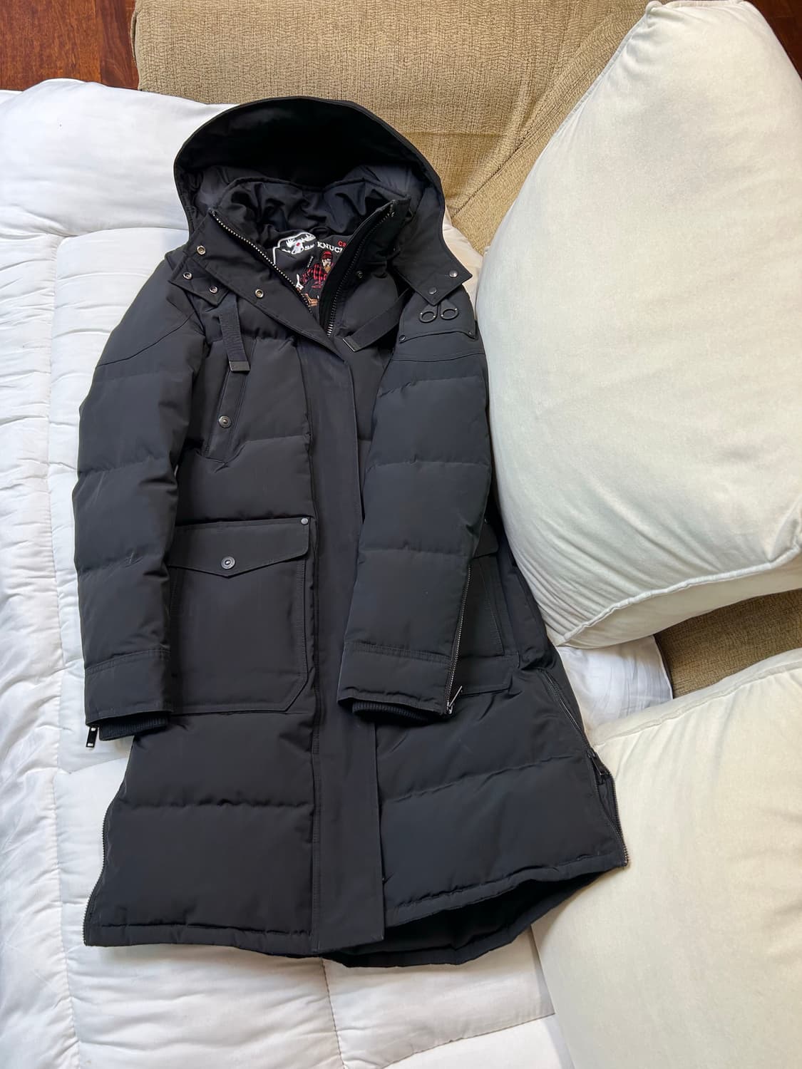 무스너클 여성 블랙패치 롱패딩(XS/44) 상품이미지6