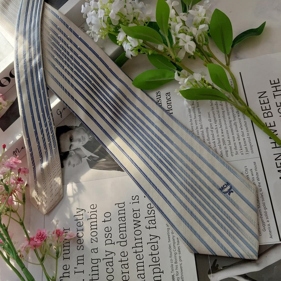 엠씨엠 실크 화이트 스트라이프 넥타이 9.5cm A+등급 K2021 상품이미지2