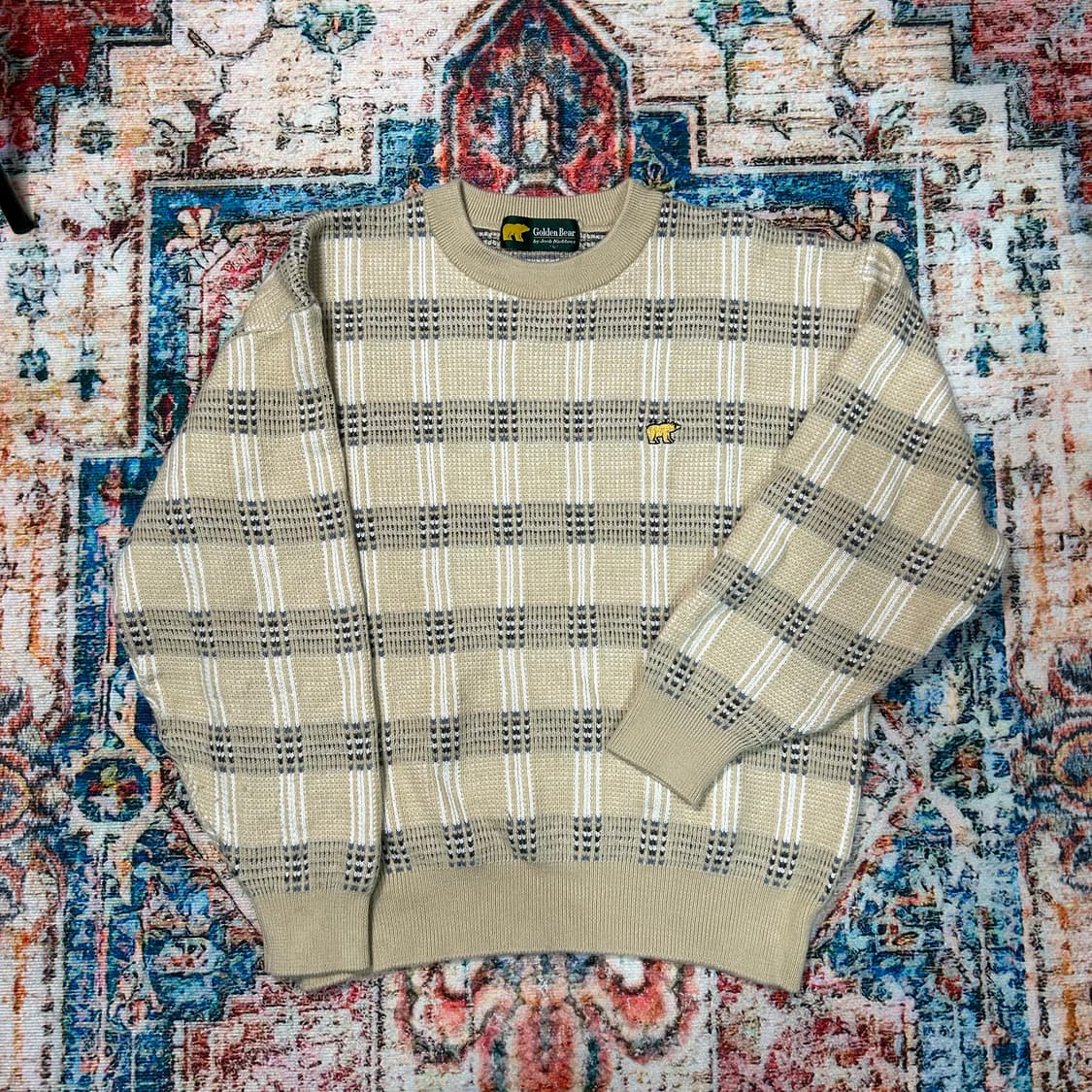 [L] 90s 골든베어 체크패턴 크루넥 니트 상품이미지1