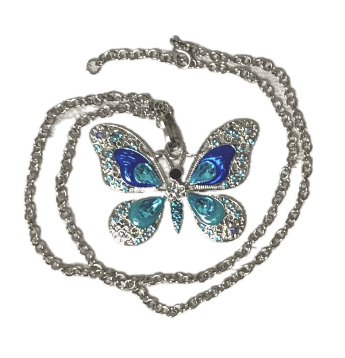 대장 빈티지 갸루펑크오리엔탈 블루나비 자개큐빅 목걸이  레테유리타신무화 상품이미지1
