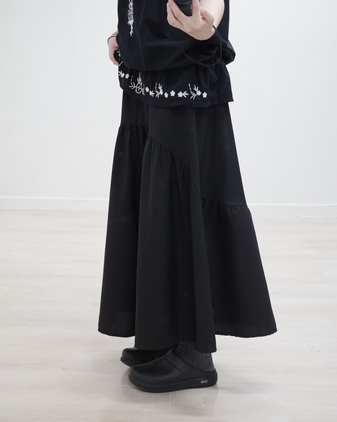 Black shirring skirt 상품이미지3