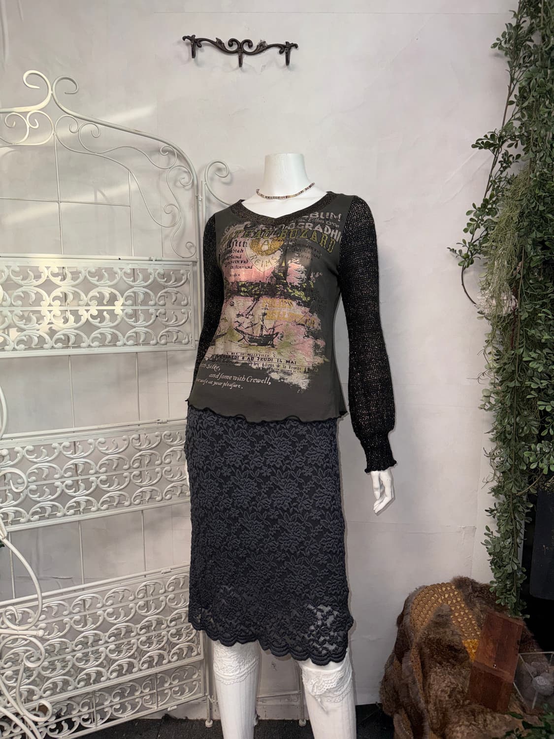 Charcoal vintage printing knit sleeve 상품이미지6