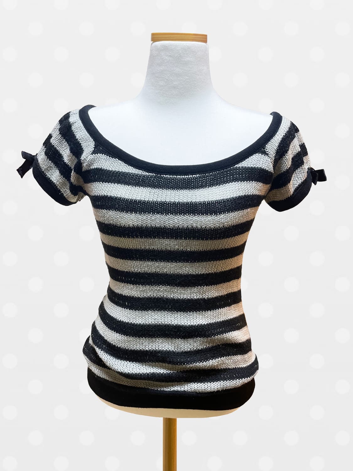 스트라이프 리본 니트 반팔탑 상품이미지1