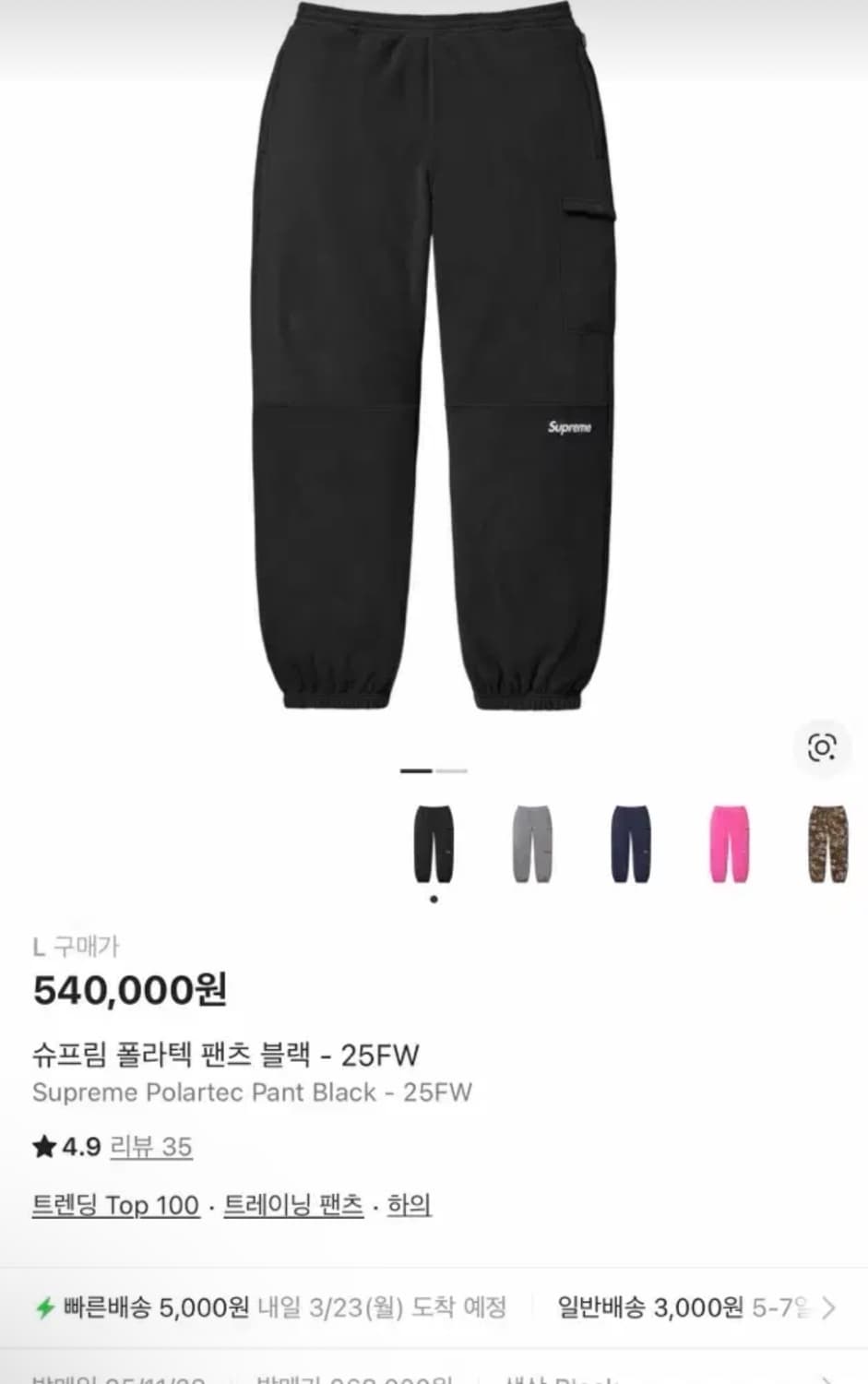 슈프림 폴라텍 팬츠 블랙 L - 25FW 상품이미지1