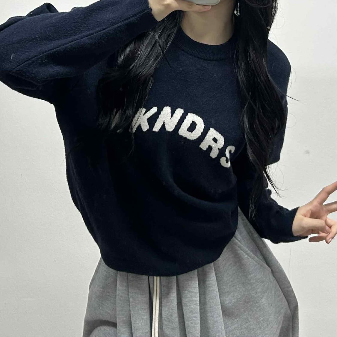 위캔더스 아치로고 네이비 크루넥 니트(L) 상품이미지1