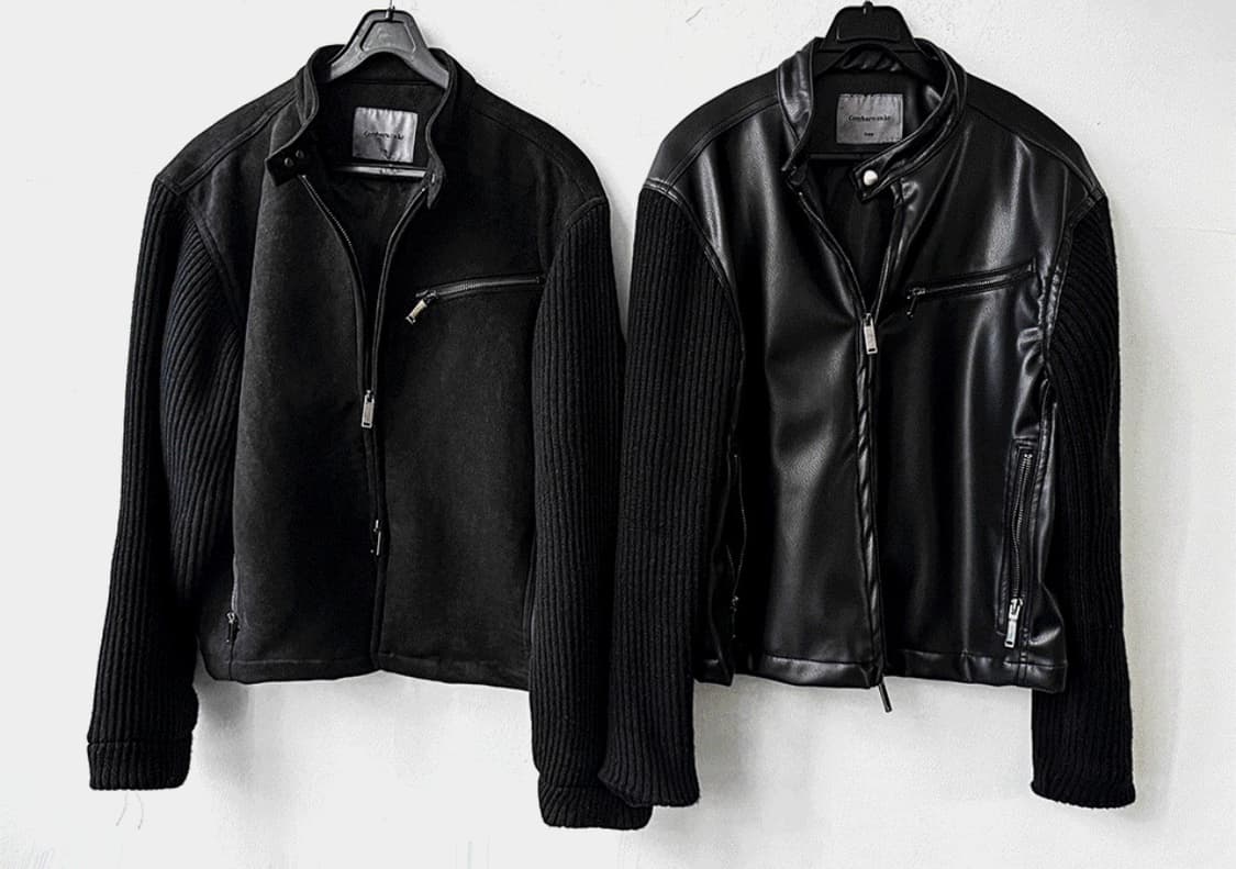 코시하루 스웨이드 딥블랙 니트 가죽 자켓 상품이미지1