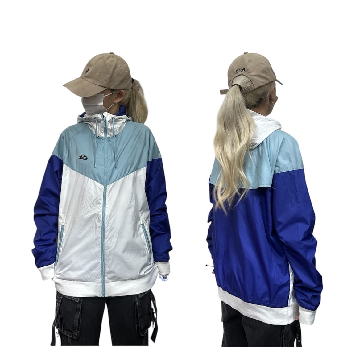 나이키 화이트 블루 테크팩 윈드러너 바람막이 후드 트랙 자켓 XL 상품이미지1