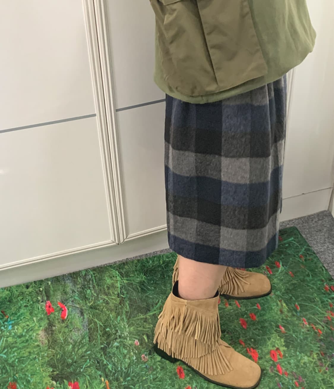JPY)Wool banding checked midi skirt 상품이미지2