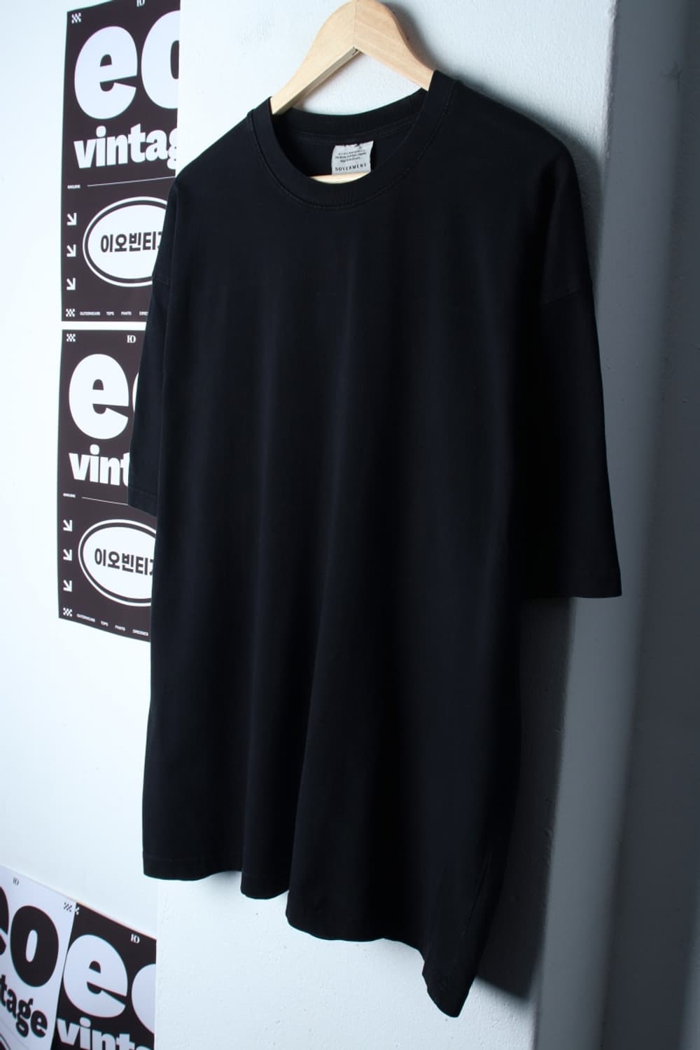 (M-XL) 소버먼트 반팔 티셔츠 오버핏 블랙 무지 헤비-H32032 상품이미지1