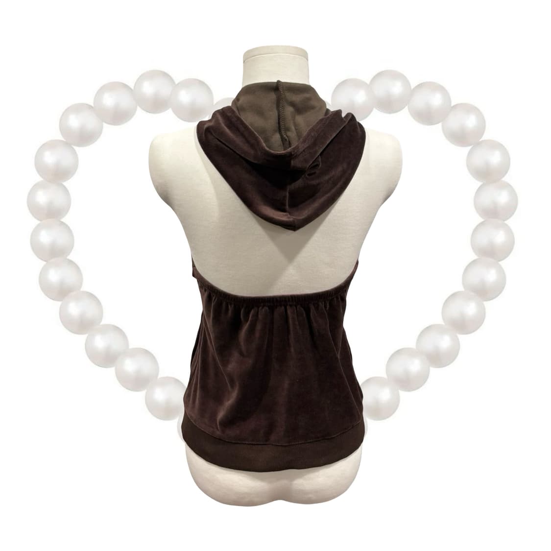 일본 빈티지 브라운 벨벳 홀터넥 슬리브리스 백리스 후드집업 갸루 y2k 상품이미지4