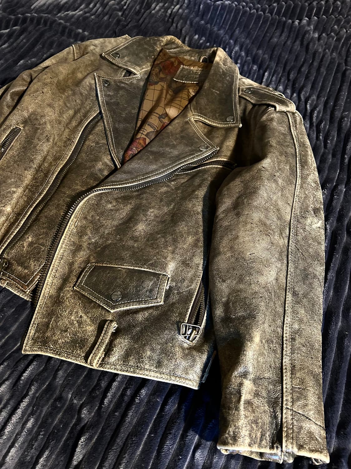 Cow Leather Washed Detail Biker Jacket 상품이미지3
