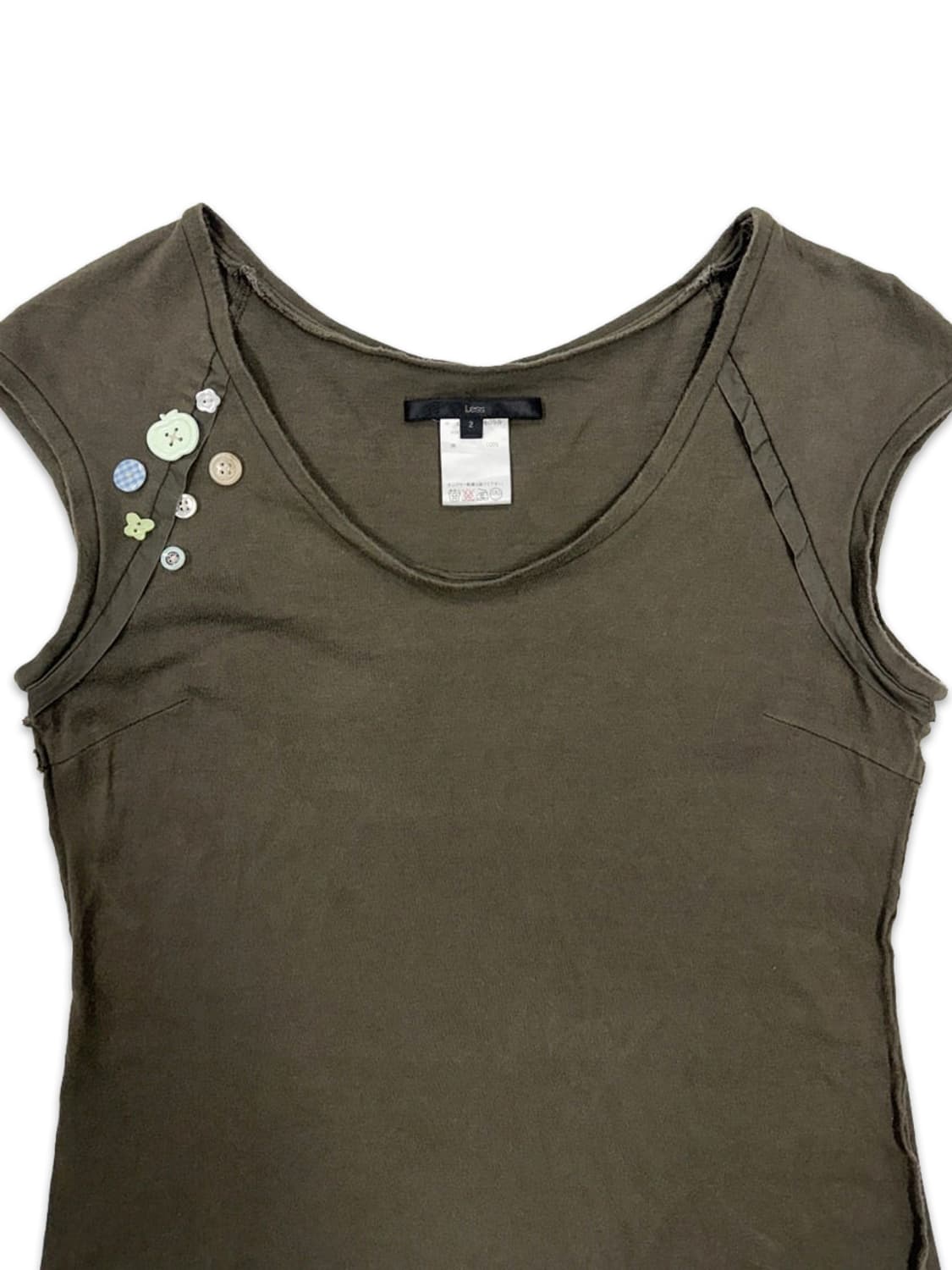 빈티지 카키 포인트 단추 레이어드 슬리브리스 상품이미지2